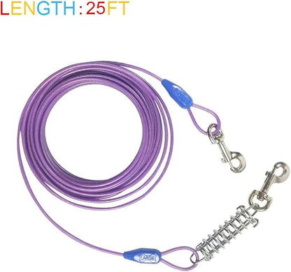 Petest 25ft Tie-Out Cable with Crimp Cover & Buffer Spring for Large Dogs Up to 90 Pounds