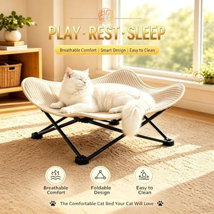 Foldable Cat Hammock Bed, Elevated Sisal Scratching Lounge