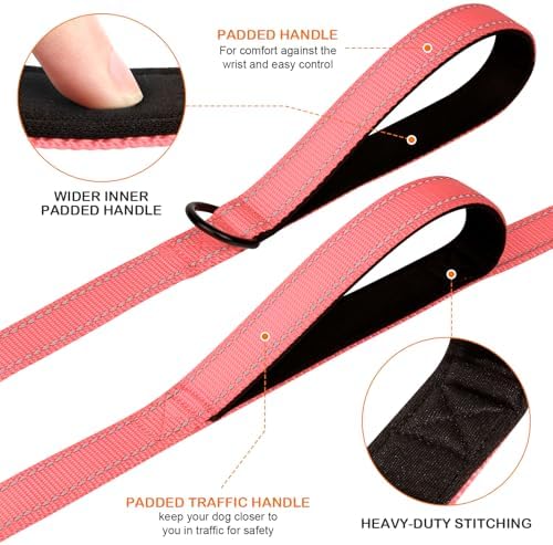 Joytale Dog Leash for Large Dogs that Pull, Double Handle, Neon Pink