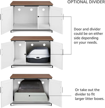 unipaws Extra Large Cat Litter Box Enclosure Furniture with Top Opening, XL Washroom Bench for Cats with Removable Divider, Jumbo Automatic Litter Box Cover and Hidden Cat Box