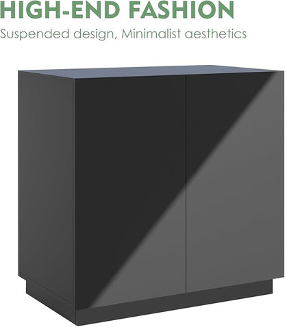 Large/Tall Litter Box Enclosure, Modern Wooden Litter Box Furniture for XL Litterbox with Hidden Storage as Sideboard Cabinet (Black)