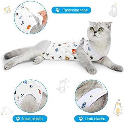 4 Pieces Cat Recovery Suits Body Wraps Breathable Kittens Recovery Clothes for Cats Small Dogs Abdominal Weaning(Banana, Football, Strawberry, Donut,XL)