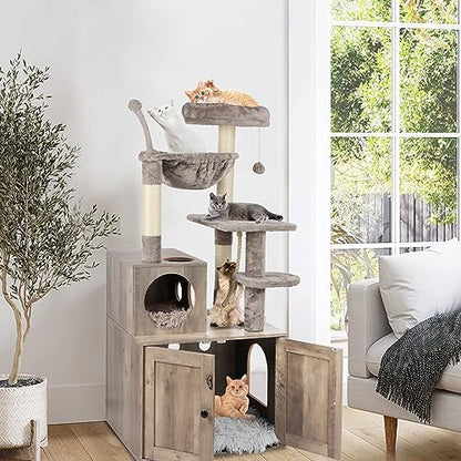 Timberer Cat Tree with Litter Box Enclosure, 2-in-1 Cat Tower