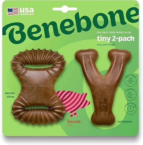 Benebone Tiny 2-Pack Dog Chew Toys, Real Bacon