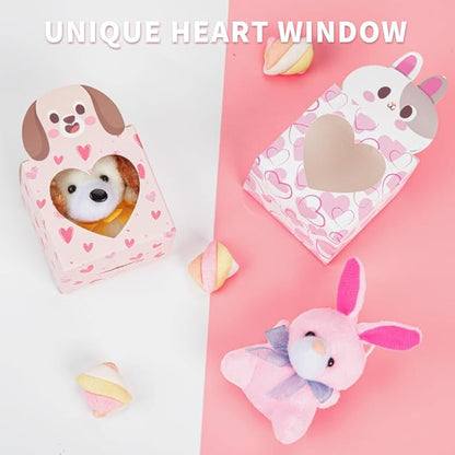 Sofier Valentines Day Gifts for Kids Classroom 24 Pack Valentines Card Boxes with Heart Window Mini Animal Toys Keychains Bulk for Boys Girls Classroom Exchange Party Favor School Teacher Student