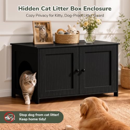 Extra Large Hidden Cat Litter Box Enclosure Furniture, Dog Proof Kitty Washroom