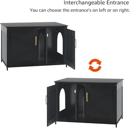 unipaws Black Top Opening Cat Litter Box Enclosure, Flip Top XL Extra Large Cat Box Furniture, Friendly to Elderly People, High Jumbo Automatic Litter Box Cover Hidden for Large Cat