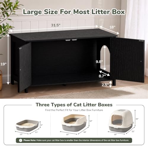 Extra Large Hidden Cat Litter Box Enclosure Furniture, Dog Proof Kitty Washroom
