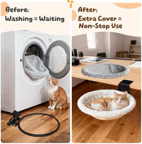 Cat Bed for Desk |2 Machine-Washable Covers |Foldable Cat Bed Desk Mount