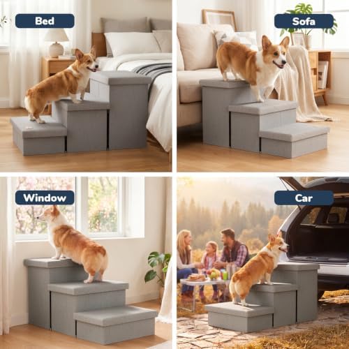 3-Step Wide Dog Stairs 18" H