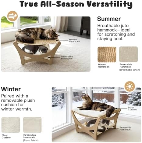 Double-Layer Cat Hammock Bed, Wooden Elevated Cat Beds
