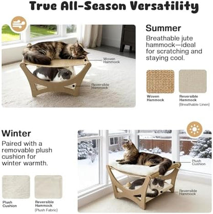 Double-Layer Cat Hammock Bed, Wooden Elevated Cat Beds