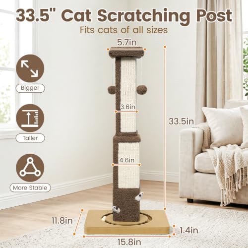 Cat Scratching Post for Indoor Big Cat Kitten Kitty, 33.5" Tall