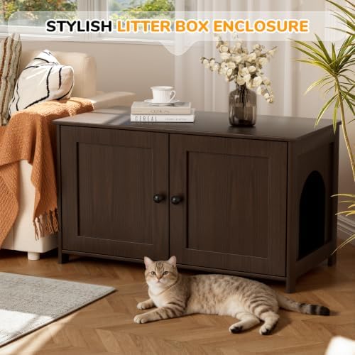 Extra Large Cat Litter Box Enclosure Furniture Dog Proof, Hidden Kitty Washroom