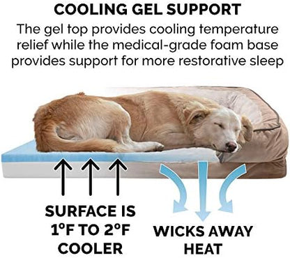 Furhaven Cooling Gel Dog Bed for Large/Medium Dogs w/ Removable Bolsters &