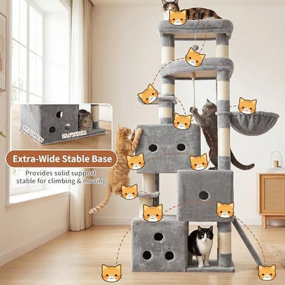 Heybly Cat Tree, 74-Inch Streamlined Cat Tower