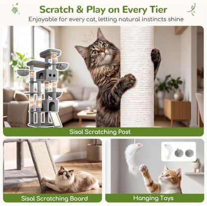 Globlazer 83in Extra Large Maine Coon Cat Tree, Light Grey
