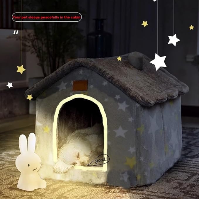 Scnbom Dog House Indoor Puppy Cave Cat Nest Kennel Pet Bed Portable Memory Sponge Foldable Houses with Cushion (Grey, M:Size fits 7.5kg/17lbs (Pets))