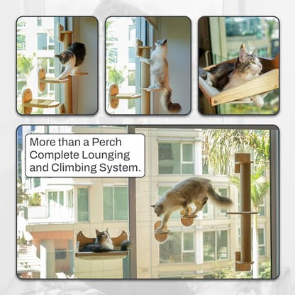 4-in-1 Window & Wall Mount Cat Wall Shelves – Hammock, Steps & Scratching Post