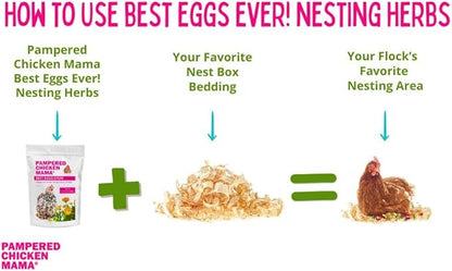 Pampered Chicken Mama Best Eggs Ever! Nesting Herbs for Chickens (16 Ounce/1 Pound) for Chicken Nesting Boxes Calcium Supplement for Chickens | Chicken Feed Supplies, Hen Treats for Coops (1 Bag)
