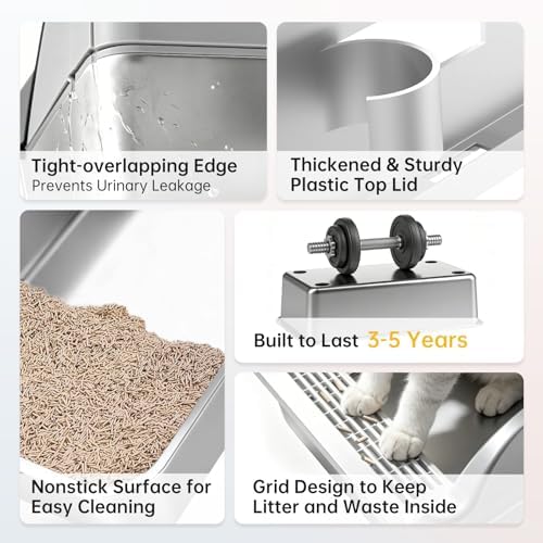 High-Sided Stainless Steel XL Cat Litter Box