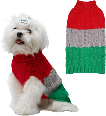 Color Block Cable Knit Dog Sweater – Turtleneck Pullover XS–XL