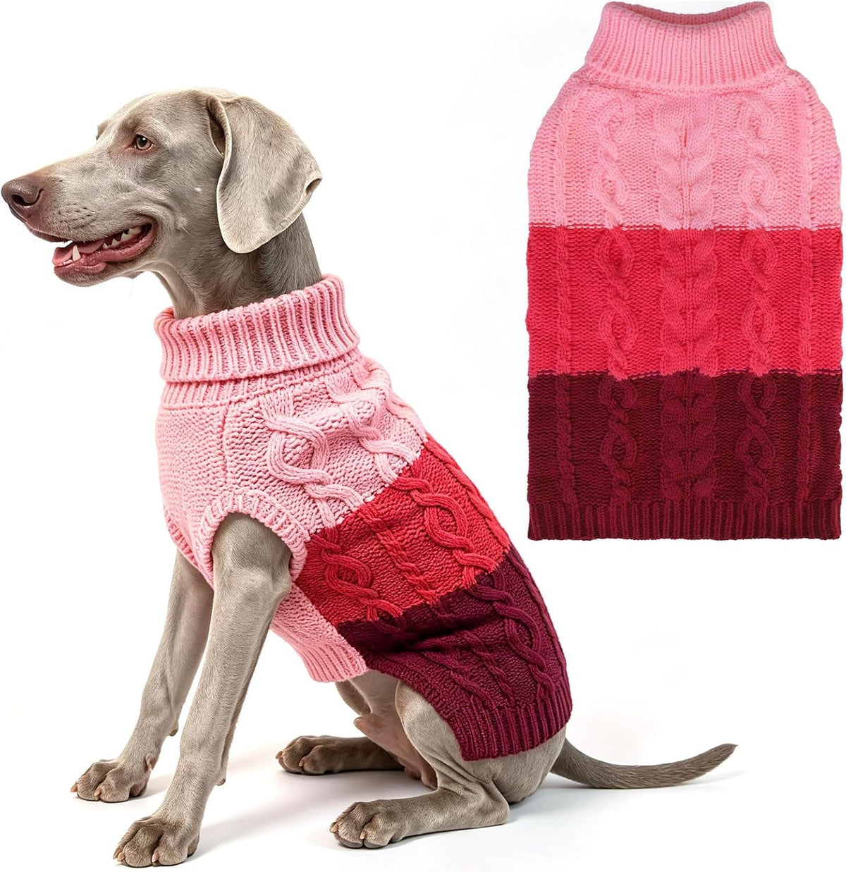Color Block Cable Knit Dog Sweater – Turtleneck Pullover XS–XL