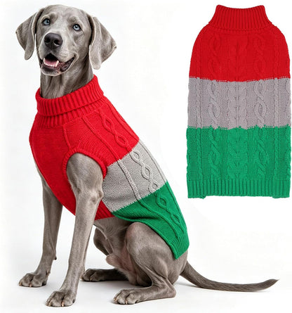 Color Block Cable Knit Dog Sweater – Turtleneck Pullover XS–XL