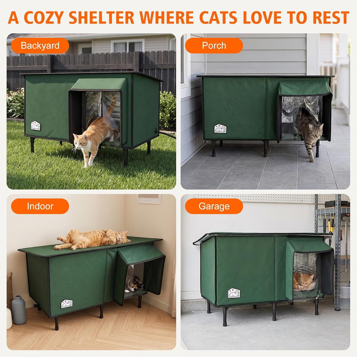 Heated Outdoor Cat House with Waterproof Roof & Dual Doors