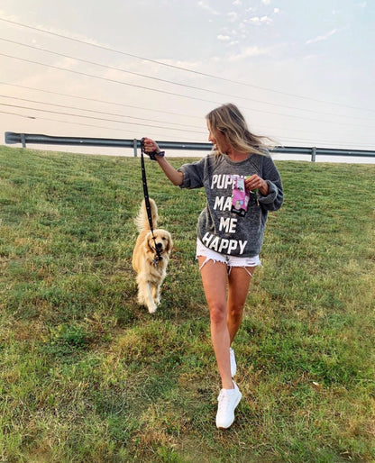 Puppies Make Me Happy Acid Wash Crewneck Sweatshirt | Gift for Dog Lovers | Printed in USA