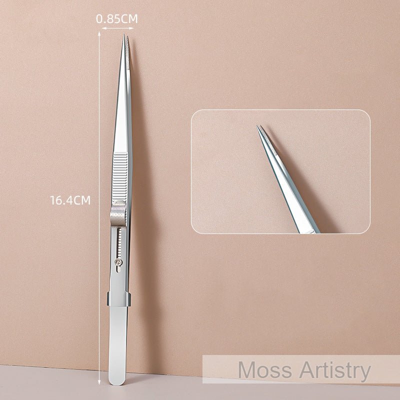 6" Adjustable Stainless Steel Non-slip Tweezers 2 Pcs Set: Bent-Tip Tweezers and Straight-Tip Tweezers