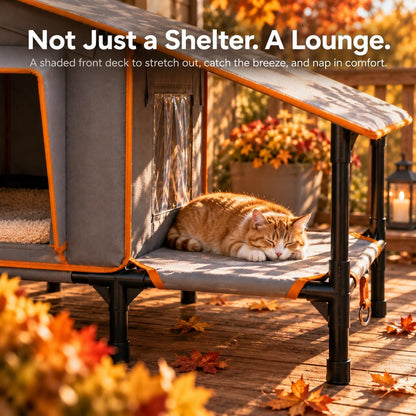 Heated Outdoor Cat House with Covered Terrace & Dual Exits