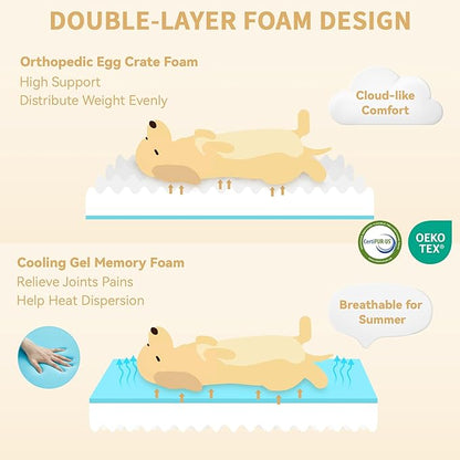 Orthopedic XL Dog Beds for Extra Large Dogs, Waterproof Memory Foam Dog Beds with Sides, Non-Slip Bottom and Egg-Crate Foam Big Dogs Couch with Removable Washable Cover(X-Large,Light Grey)