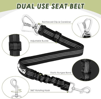 SlowTon Dog Seat Belt Harness for Car, Dog Car Harness Adjustable Mesh Breathable & Dog Seatbelt Safety Tether with Elastic Bungee for Small Medium Large Pets(Fuchsia, Double Clip, M)