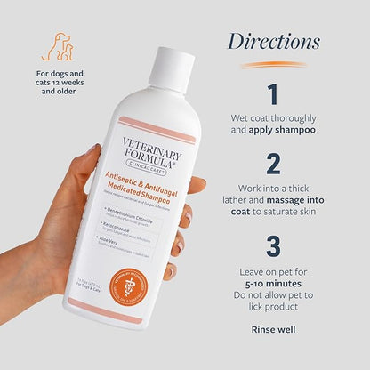 Veterinary Formula Clinical Care Antiseptic and Antifungal Medicated Shampoo for Dogs & Cats, 16 Fl Oz – Helps Alleviate Scaly, Greasy, red Skin – Paraben, Dye, Soap-Free (2 Pack)
