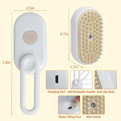 4-in-1 Cat Grooming Steam Brush, Pet Hair Shedding, Massage, Cleaning, Combing (brown)