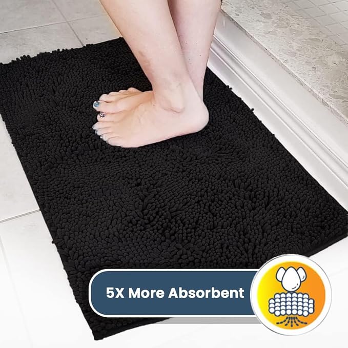 Muddy Mat® Original Dog Door Mat for Muddy Paws, Super Absorbent Microfiber, Non-Slip Washable Pet Rug, Quick Dry Chenille Entryway Carpet, Machine Washable Indoor Outdoor mat, Black 24"x120"