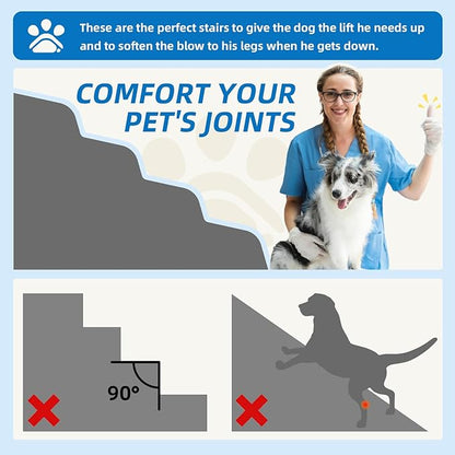 5-Step Spliceable Pet Stairs: Indoor& Outdoor Multi-Use with a Removable Cover and a Pocket, Best for Small Pets and Older Dogs Who Has Spine and Arthritis Issues to Get on High Beds, Grey（22.8" H