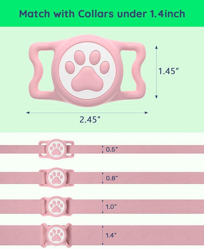IP68 Waterpoof Dog Airtag Holder, Stretchy Silicone Full Body Covered Apple Air Tag Holder for Dog Cat Collar Fit All Width Collar (Blue/Pink, 2 Pack)