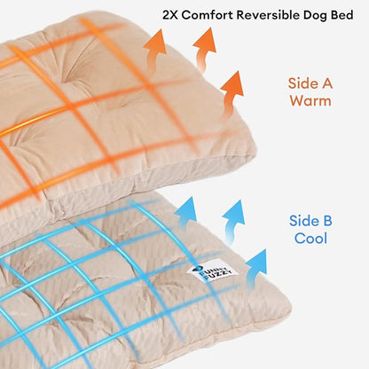 FUNNY FUZZY 2 in 1 Dog Bed Crate Pad Mat, Washable Reversible Pet Floor Mats,Fluffy Kennel Pad for Small Large Sized Dog,Indoor Cats,Sleeping Mattress, 41.7" × 28.3", Beige