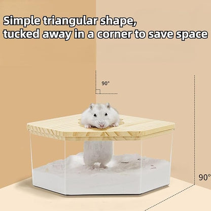 Hamster Sand Bath Box Container, Small Pet Sandbox Lid Design Wooden Sandbox Dust Bath, Transparent Bathroom & Digging Box Acrylic Syrian Hamster Litter Box Small Animal Accessories (D Large)