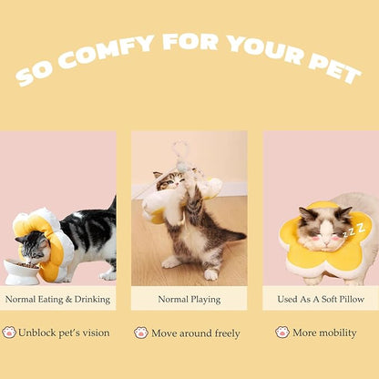 Cat Cone Collar Soft, Adjustable Kitten Cone After Surgery, Waterproof Recovery E Collar for Pet to Stop Licking (Yellow Flower, Large)