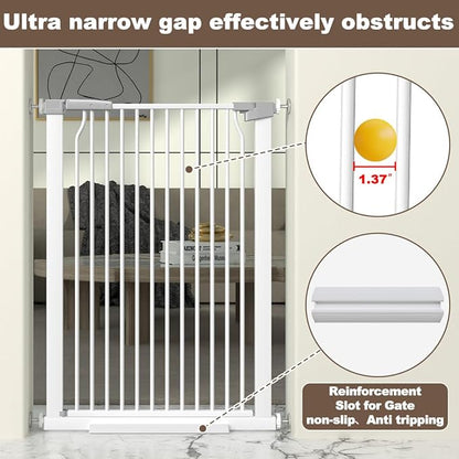 41" Extra Tall and Wide Baby Gate, 72.3-74" Wide Pet Cat Gate for Doorway, Extra Wide Pressure Mounted Child Door with Expansion Kit, Metal Safe Gate, Tall Dog Gate, White