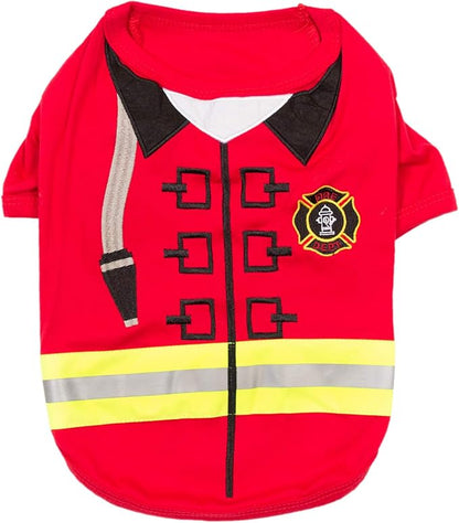Parisian Pet Embroidered Dog Firefighter Costume - 100% Cotton and Polyester - Sleeved Pet Shirt - Red - 2XL