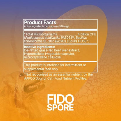 Microbiome Labs Fidospore - Dog Probiotics for Digestive Health & Immune Support - Spore-Forming Pet Probiotics for Dogs & Cats Gut Health - Flavored with Grass Fed Beef Liver (30 Capsules)
