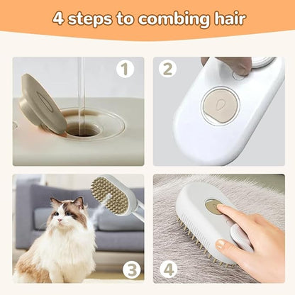 Cat Steam Brush 2025 New Pet Steam Groomer Comb, Painless Grooming Massage, 3 In 1 Water Brush for Cats Dogs (Khaki)