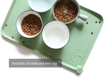 Hoki Found L Silicone Non Slip Pet Dog Cat Bowl Mats - Placemat, Feeding Mat - Waterproof for Carpet - Jade