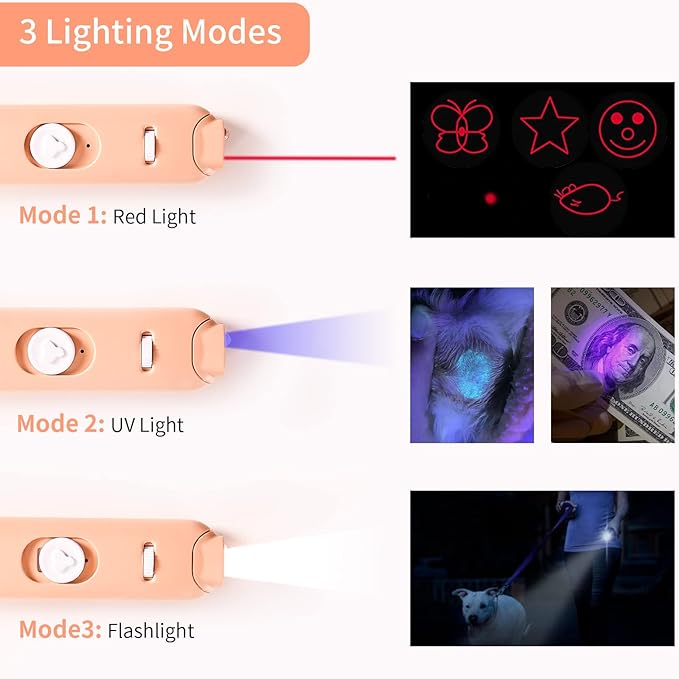 2-in-1 Cat Laser Pointer Toy – Rechargeable with 3+5 Light Modes & Retractable Feather Wand