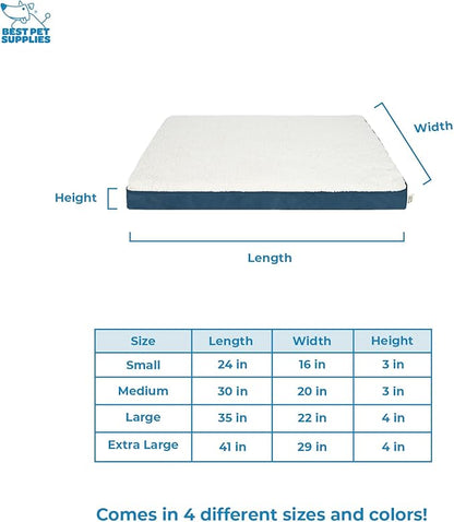 Best Pet Supplies Cute Dog Crate Mat Flat Bed with Waterproof Exterior, Thick Orthopedic Egg Foam Mattress, and Soft Sherpa Fleece Cover for Small, Medium, and Large Breeds - Blue, 30X20X3