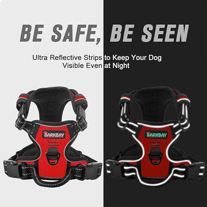 BARKBAY No Pull Dog Harness Front Clip Heavy Duty Reflective Easy Control Handle for Large Dog Walking(Red,XL)